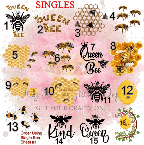 Bee Full Sheet Clear Waterslides - Main glitter site 