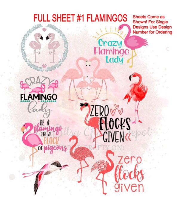 Flamingos Clear Waterslide Full Sheet - Main glitter site 