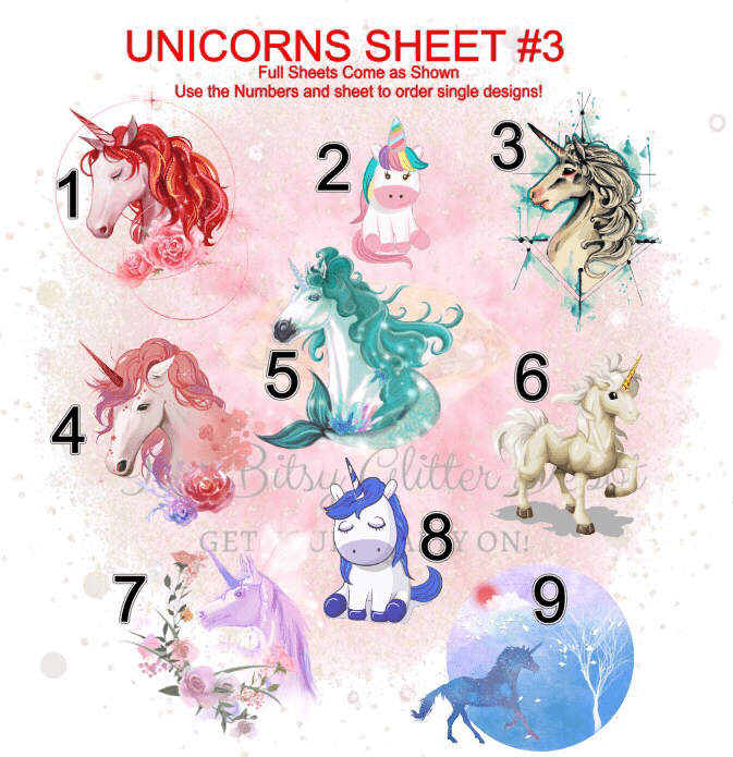 Unicorn Slide Full Sheet 3 Clear Slides - Main glitter site 