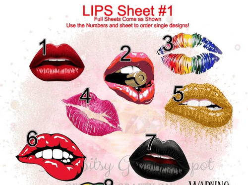 Lips Galore 1 FULL sheet clear slides - Main glitter site 