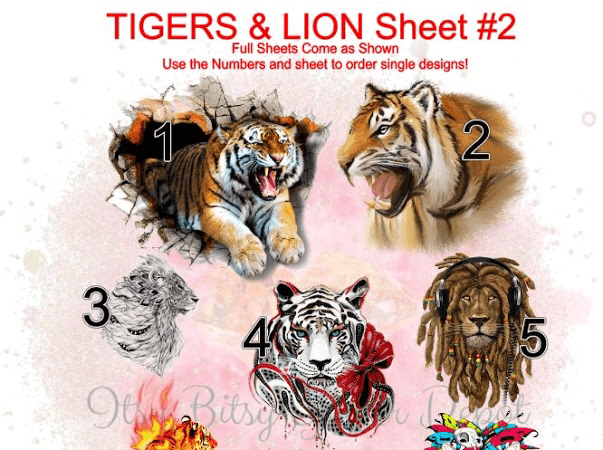 Tigers and Lions 2 FULL sheet clear slides - Main glitter site 
