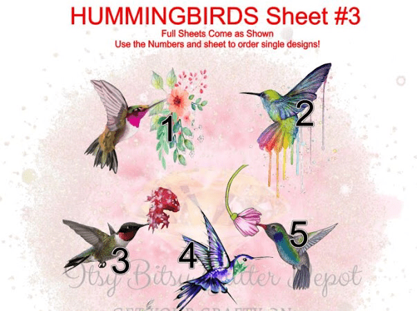 Hummingbird 3 FULL sheet clear slides - Main glitter site 