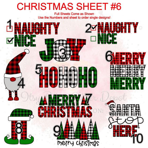 Christmas Sheet #6 FULL Sheet Clear Waterslide - Main glitter site 