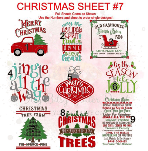 Christmas Sheet #7 FULL Sheet Clear Waterslides - Main glitter site 