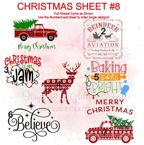 Christmas Sheet #8 FULL Sheet Clear Waterslides - Main glitter site 