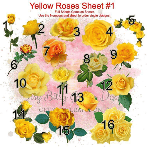 Full Sheet 1 Clear Roses Waterslide  yellow - Main glitter site 