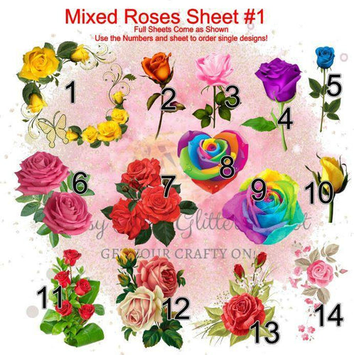 Multi Color Roses Sheet Clear Full - Main glitter site 