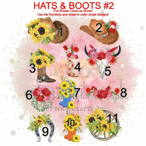 Country Boot and Hat FULL sheet clear slides - Main glitter site 