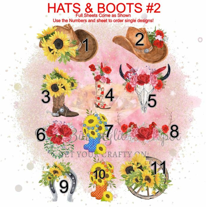 Country Boot and Hat FULL sheet clear slides - Main glitter site 